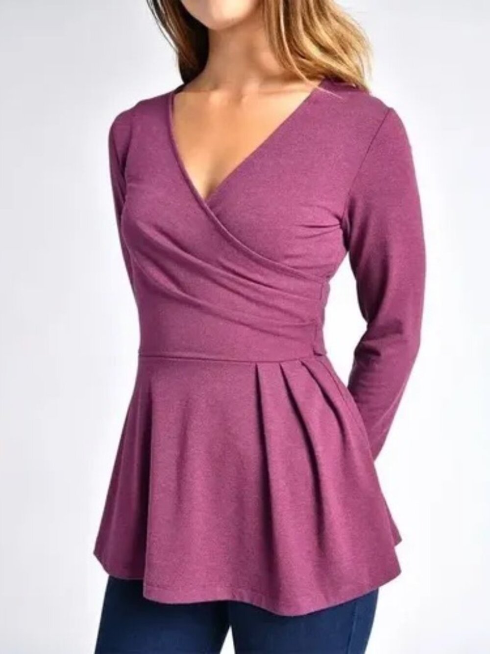 Betabrand Pose Peplum Wrap Top Size Large L Purple Berry